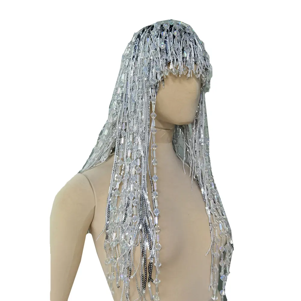 Sparkly सेक्विन क्रिस्टल लटकन Wigs महिलाओं क्लब स्टेज नर्तकी गायक सामान सेक्सी जन्मदिन की पार्टी स्फटिक किनारे Headwear