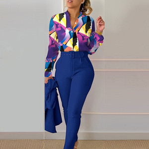 Completo Casual da <span class=keywords><strong>Donna</strong></span> in Due Pezzi <span class=keywords><strong>Stile</strong></span> Dolce, Camicia a Maniche Lunghe in Poliestere Traspirante ed Ecologico con Stampa, Top per Uso Quotidiano - Product Image 4