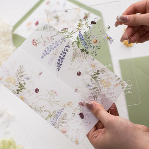 การ์ดเชิญงานแต่งงานอะคริลิกใสลายดอกไม้ธรรมชาติเรียบง่าย พร้อมซองใส่กระดาษเวลลัมพิมพ์ลายและซองจดหมาย ดีไซน์หรูหราทันสมัย สำหรับ<span class=keywords><strong>คน</strong></span>พิเศษ - Product Image 2
