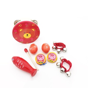 Juego de Instrumentos de Percusión Orff de Madera con Animales Adorables, Maraca, Castañuela, Pandereta, Agitador de Mano de Madera con Forma de Pez, Material Didáctico - Product Image 1