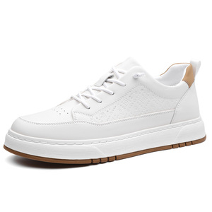 Baskets blanches épaisses en cuir pour hommes, chaussures décontractées à semelle épaisse, à lacets, style sport, pour les loisirs - Product Image 5