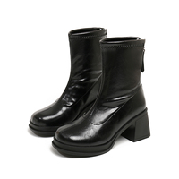 Bottines à plateforme pour femmes, bout rond, talon bloc épais, fermeture éclair arrière, bottines courtes tendance pour tous les jours
