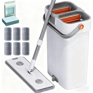 Stainless Steel Telescopic Handle Self-Wringer High Capacity Microfiber Flat <b>Mop</b> Removable Spin Dry Bucket Hands-Free Cleaning - Product Image 1
