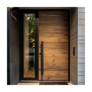 Rising Listo para instalar Villas de diseño contemporáneo Perfil negro Marco de aluminio Entrada frontal Puertas pivotantes para villas y casas - Product Image 5