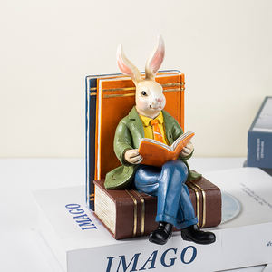 In resina coniglietto di pasqua figurina di coniglio carino da lettura scultura in resina artigianale per decorazioni per le vacanze in casa - Product Image 3