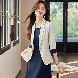 Women's 3/4 Sleeve Suit Jacket Summer Thin Style Petite Fit 2025 New Casual Mid Sleeve Professional Suit Set - Product Image 5