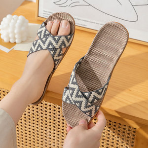 Pantoufles en lin pour la maison, utilisables au printemps, en automne, en été et en toutes saisons, pantoufles en rotin - Product Image 4