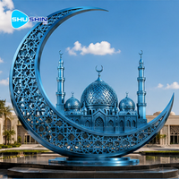 Grande statue de mosquée en acier inoxydable en forme de croissant islamique, sculpture de lune musulmane, décoration extérieure pour mosquée et hôtel