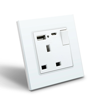 MVAVA Factory UK British PC Frame 2 Gang 2 Way 13A Energía eléctrica de seguridad Toma de interruptor de luz de pared de doble salida con USB tipo C