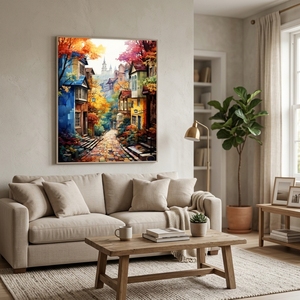 Kit Pittura a Numeri Personalizzato Paesaggio Urbano Europeo Autunnale Pittura Digitale a Olio Fai da Te per Adulti Principianti 40x50cm - Product Image 3