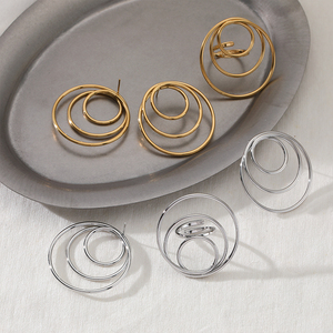 YS grande déclaration en acier inoxydable boucles d'oreilles anneau ensemble géométrique cercle boucles d'oreilles anneaux plaqué or ensembles à la mode pour les femmes - Product Image 3