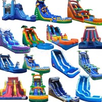 Toboggan aquatique gonflable bleu ODM de grande capacité, résistant à l'eau, à double piste, avec grande piscine, vente en gros OEM