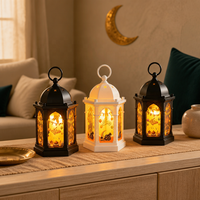 Lanterne suspendue multifonctionnelle islamique en plastique écologique, sans flamme, à LED blanc chaud vacillant, pour Ramadan Kareem et Eid Mubarak