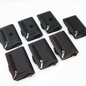 Casekey Custom Color Ultra Thin Aluminum Alloy <b>Card</b> Holder RFID Saffinao Real Leather Pop up Credit <b>Card</b> <b>Wallet</b> With Coin Purse - Product Image 6