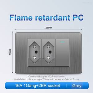 Prise murale USB en PC gris brossé, norme brésilienne, panneau de prise électrique, type 118, prise murale 6 broches - Product Image 4
