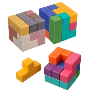 Divertente educativo 7pc cubo magico massaggiagengive Silicone impilabile giocattolo smistamento costruzione giocattoli dentizione per bambini