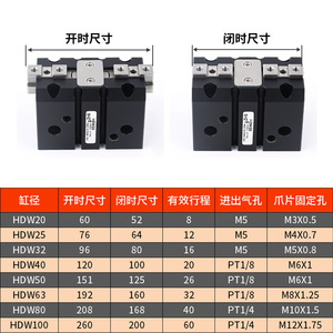 Cylindre pneumatique à doigt puissant, miniature HDW-20/25/32/40/50/63, robots parallèles, pince mécanique - Product Image 4