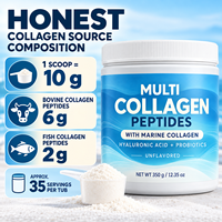 Poudre de peptides de collagène multi-sources à marque privée avec collagène marin, acide hyaluronique, probiotiques, vitamine C, 350g, sans saveur, OEM ODM