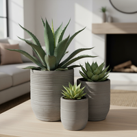 Ensemble de 3 pots de fleurs en pierre de fibre antique, jardinières élégantes pour une utilisation en intérieur et en extérieur