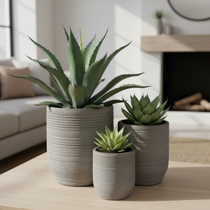 <span class=keywords><strong>Set</strong></span> <span class=keywords><strong>di</strong></span> 3 Vasi per Fiori <span class=keywords><strong>in</strong></span> <span class=keywords><strong>Pietra</strong></span> Fibrosa Antica, Eleganti Fioriere per Uso Interno ed Esterno - Product Image 3