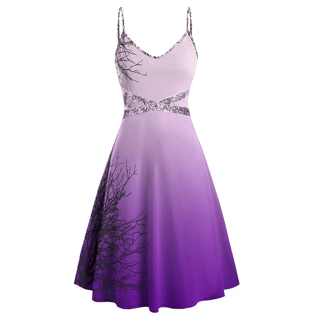2023新しいハロウィーンの衣装スパンコールパネルの衣装ハロウィーンのコスプレプリントノースリーブハロウィーンの衣装大人のドレス