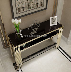 Modern Style <strong>Entryway</strong> <strong>Table</strong> Luxury Villa Living Room Metal Base Console <strong>Table</strong> <strong>Rectangle</strong> Black Glass Top Hallway Decorative <strong>Table</strong> - Product Image 3