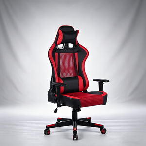 Chaise de jeu <span class=keywords><strong>rouge</strong></span> à dossier haut avec accoudoirs réglables 2D, support lombaire, design en maille respirante pour les joueurs PC <span class=keywords><strong>et</strong></span> <span class=keywords><strong>siège</strong></span> ergonomique de bureau - Product Image 1