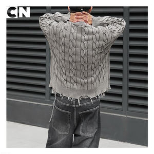 GRS Certification <b>Sweater</b> Manufacturer Custom logo Men 100% Cotton <b>Vintage</b> Distressed Cable Knitted Pullover Winter <b>Sweater</b> - Product Image 4