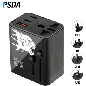 Psda 3D UV 3 cổng 65W gan siêu nhanh USB C Power Adapter toàn cầu phổ quát chúng tôi EU AU UK Cắm sạc du lịch đầu với AC ổ cắm
