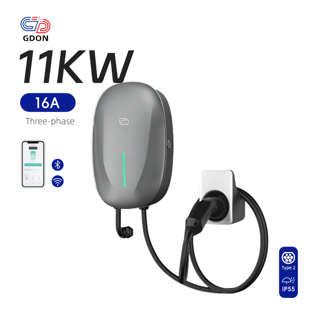 GDON Smart 11kW 16A EV Wall Charger Type 2 3 Phase AC Wallbox Electric Vehicle Charging Station with Emergency Stop and RFID
