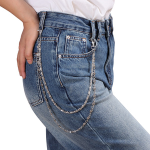 yueli Double <b>Cross</b> Chain Waist Chain Tibetan <b>Silver</b> Denim Pants Accessory Casual Street Style Hip Hop Punk Fashion Body Chain - Product Image 2