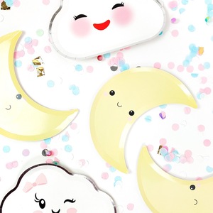 Ensemble de vaisselle jetable sur le thème de la lune, assiettes, gobelets, serviettes, pour enfants, décoration de fête d'anniversaire, vaisselle en papier écologique - Product Image 2