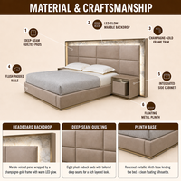 Modernes Italienisches Luxus-Stoffbett mit Breitem Kopfteil, Vollgröße, Gepolstertes Bett mit Stauraum und Weichem Bettdesign für Villa-Hauptschlafzimmer