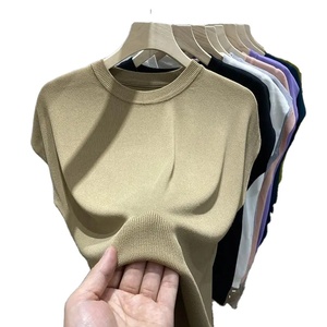 Streetwear Pullover Camiseta cuello redondo verano Mujer tejido moda mujer blusa manga corta Color sólido seda camiseta de gran tamaño - Product Image 1