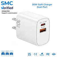 Chargeur rapide GaN 30W PD, chargeur mural double port USB C USB A, adaptateur secteur QC3.0 pour iPhone Samsung tablette ordinateur portable OEM ODM personnalisé