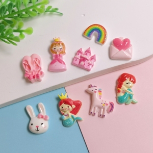 100 pièces de mini-perles plates adorables, assortiment arc-en-ciel, <span class=keywords><strong>nuage</strong></span>, sirène, princesse, <span class=keywords><strong>licorne</strong></span>, cœur, enveloppe, perles pour slime, pour la décoration de centre de nœuds à cheveux - Product Image 2