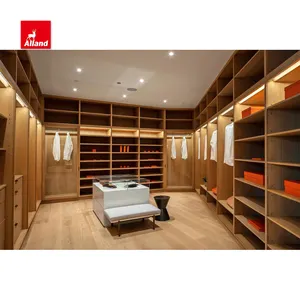 Wooden Design Walk-in Scandinavian Wardrobes 2 doors LED Light Suite Closet systems Cabinet Set with Storage Shelves Top Quality