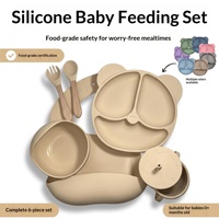 Ensemble de vaisselle en silicone de qualité alimentaire pour enfants, design minimaliste, 6 pièces, comprenant assiette, bol, cuillère, ensemble d'alimentation pour bébé