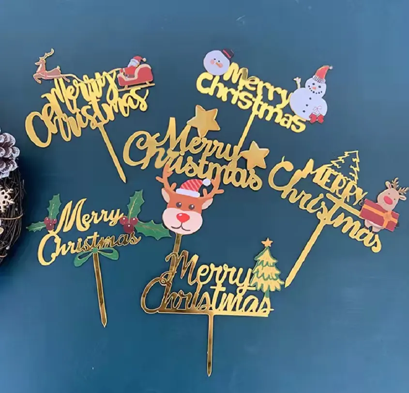 Hot Sale party decorations cartoon aclrylic Merry Christmas cake toppers for Decoration supplies