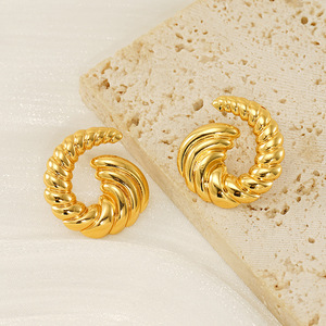 Zogxin Gold Spiral <b>Stud</b> Earrings 18K <b>Titanium</b> Steel Geometric Irregular Party Fashion Women's Earrings - Product Image 4