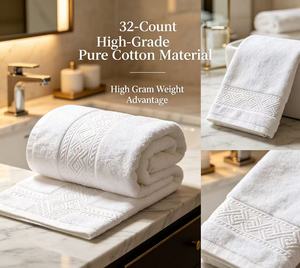 Ensemble de serviettes de bain en coton 100% blanc de qualité supérieure pour hôtel 5 étoiles, écologiques, avec logo personnalisé, jacquard, <span class=keywords><strong>serviette</strong></span> de toilette, tapis de bain, <span class=keywords><strong>serviette</strong></span> de toilette pour les mains - Product Image 2