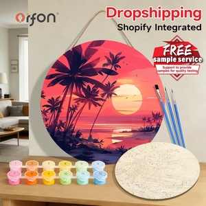 Orfon Moderna Pittura a Numeri su Tronco di Legno Decorazione Artistica Paesaggio Marino al Tramonto e all'Alba Fatto a Mano Tema Curativo 20x20cm - Product Image 1