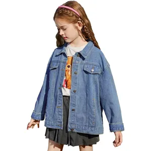 Technology wholesale price denim jacket kids girls print graphic denim jackets trendy children's casual denim coats