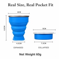 Gobelet pliable en silicone personnalisé sans BPA, gobelet pliable avec couvercle, bouteille d'eau de qualité alimentaire pour les voyages, le camping et les activités de plein air