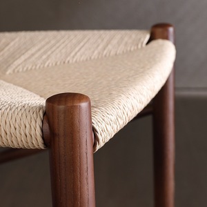 Taburete de Bar, Silla Alta, Asiento de Madera de Nogal Claro, Cojín Tejido, Muebles para Sala de Estar - Product Image 4