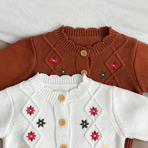 Pull cardigan en tricot brodé de style coréen pour bébé fille Angou Spring, nouveau modèle rétro, haut d'automne - Product Image 5