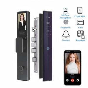 قفل باب ذكي مع تقنية التعرف على الوجه ثلاثي الأبعاد والتعرف على راحة اليد وبصمة الإصبع، نظام اتصال داخلي بالفيديو الرقمي يعمل عبر واي فاي وسحابة تويا للأبواب الخشبية/الألمنيوم - Product Image 1