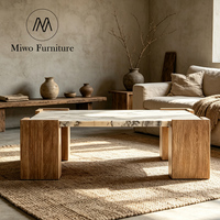 Table basse carrée en bois massif avec plateau en pierre design moderne, table de salon en marbre naturel pour hall d'hôtel, maison