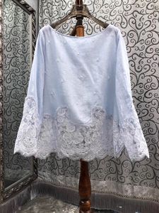 100% blusas de ramio camisas 2025 Primavera Verano estilo mujeres Sexy tul <span class=keywords><strong>encaje</strong></span> Patchwork <span class=keywords><strong>manga</strong></span> <span class=keywords><strong>larga</strong></span> elegante suelta Tops azul blanco - Product Image 6