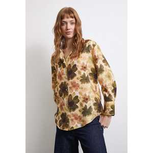 Camisa de Voile con Estampado Floral de Mango para Mujer, Blusa Casual de Chifón con Botones, Color Caqui, Estilo Diario - Product Image 5